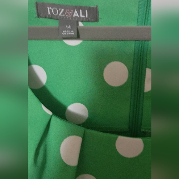 ROZ & ALI / DRESS BARN GREEN & WHITE POLKA DOT DRESS - Picture 6 of 7